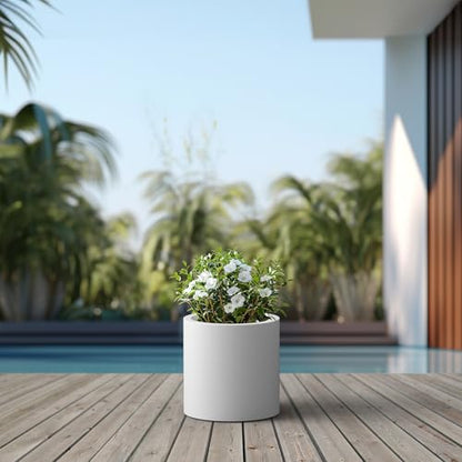 Kante Accent Round Cylinder White Concrete Planter 12.9" Tall, Outdoor - color: Pure White, size: 12.6" Dia