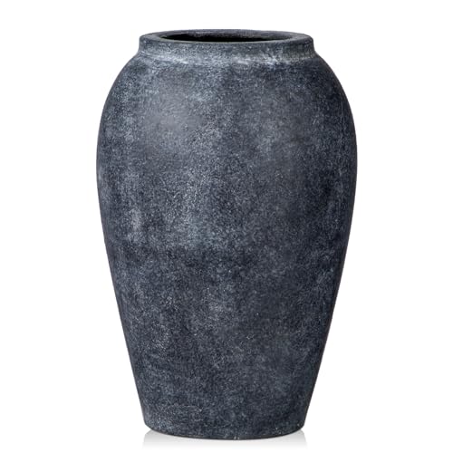 Handmade Flower Vase, 9.6" Tall Terracotta Vase, Vintage Ceramic vase, Rustic Antique Vase Décor, Wide Mouth, Matte Finish for Home Office Resto Café Décor - color: Lightslategray 9.6"