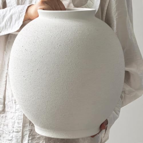 Extra Large White Ceramic Vase, 12.5" H Sandstone White - color: White-13", size: 13"-Oval