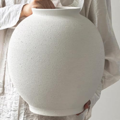 Extra Large White Ceramic Vase, 12.5" H Sandstone White - color: White-13", size: 13"-Oval