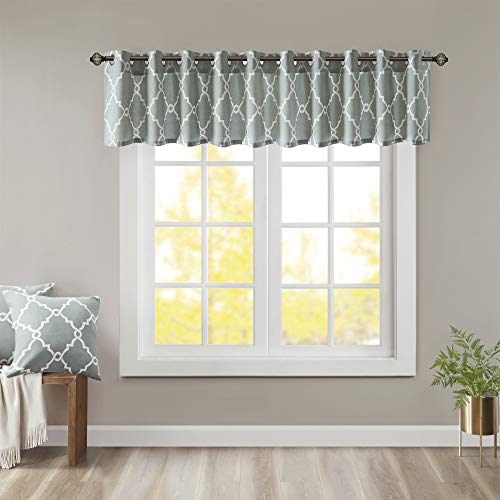 Madison Park Light Filtering Fretwork Print Valance, 50x18 Seafoam/White - color: Seafoam/White, size: 18"W x 50"L (Pack of 1)
