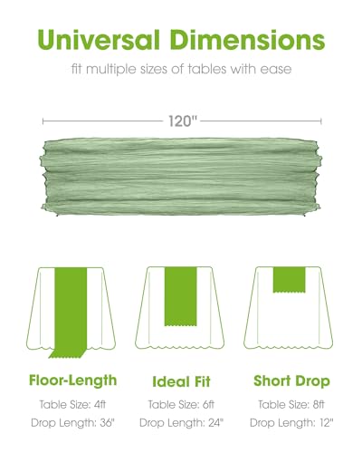 Pureegg 3 Pack Cheesecloth Table Runner 120 Inch Sage Green - color: Sage Green, size: 120" - 3 Packs