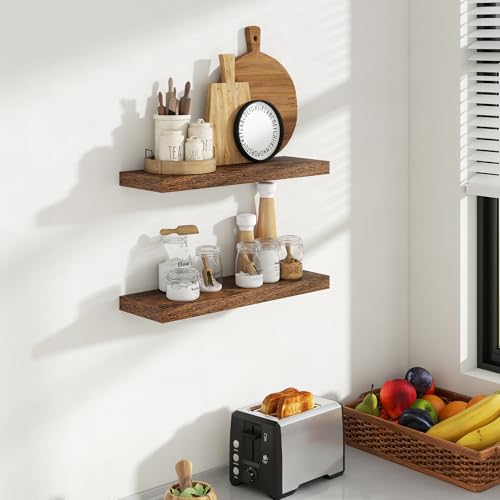 Acovy 24 Inch Floating Shelves, 8 Inch Deep Floating Shelves for Wall, Hanging Shelf with Invisible Brackets, Deep Shelves for Bathroom, Bedroom, Living Room, Brown, Set of 2 - color: Brown, size: 8"Wx24"L-2pcs