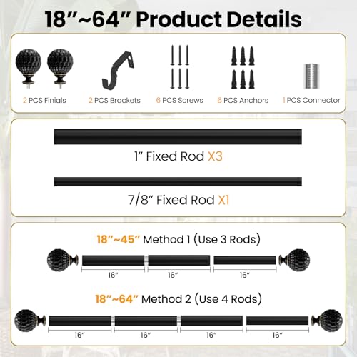 Ycolnaefllr Black Pinecone Curtain Rod, Farmhouse Heavy Duty, Fits 18-64" - color: Black, size: 18-64"