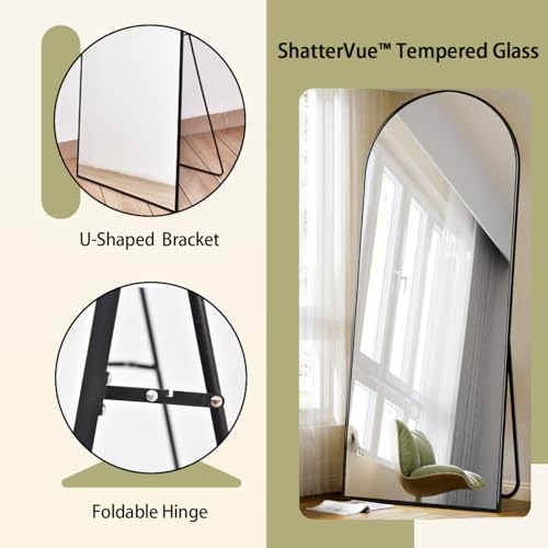BEAUTYPEAK 76" x 34" Arch Floor Length Mirror with Stand, Black - color: Black, size: 76"L x 34"W