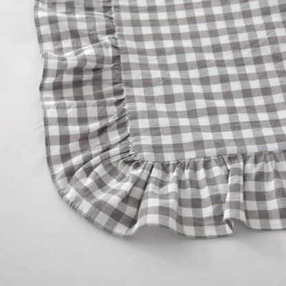 Silnuo 2 Pack Grey/White Plaid Ruffle Throw Pillow Covers Farmhouse Checkered Pillowcases Washed Cotton Gingham Pillow Shams for Bed, Sofa, Living Room-20"x20" - color: Grey/White Plaid, size: 20" x 20" - Set of 2