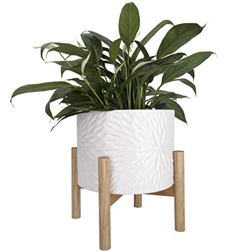LA JOLIE MUSE Ceramic Planter for Plant, 8 Inch Indoor Planter with Stand - color: White