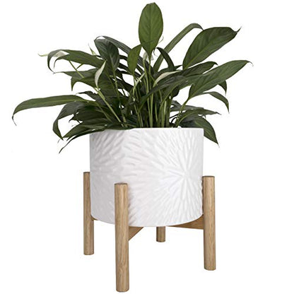 LA JOLIE MUSE Ceramic Planter for Plant, 8 Inch Indoor Planter with Stand - color: White