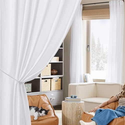 NICETOWN Non-See-Through White Sheer Curtains, W52xL84, 2 Panels - color: White, size: 52"W x 84"L (Pack of 2)