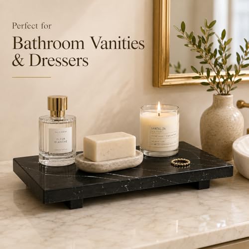 Black Marble Large Pedestal Tray for 13.8 in - color: Black Marble-13.8 in