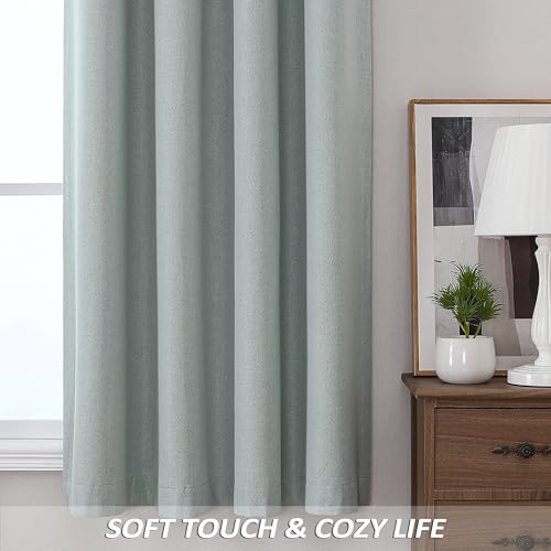 THOOO 100% Blackout Curtains Natural Linen Textured Blackout Curtains 63 Inch Length for Bedroom Living Room Nursery, Farmhouse Thermal Insulated Grommet Curtains Room Darkening 2 Panels,Sage Green - color: Sage Green, size: 52"W x 63"L (Pack of 2)