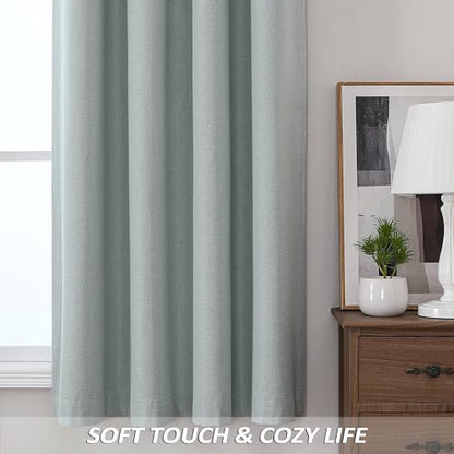 THOOO 100% Blackout Curtains Natural Linen Textured Blackout Curtains 63 Inch Length for Bedroom Living Room Nursery, Farmhouse Thermal Insulated Grommet Curtains Room Darkening 2 Panels,Sage Green - color: Sage Green, size: 52"W x 63"L (Pack of 2)