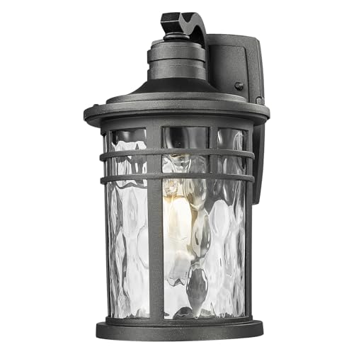 Darkaway Outdoor Porch Lights Wall Mount, Outside Light Fixtures Sconces Wall Lighting with Water Ripple Glass Waterproof Exterior Lights for Patio Yard House Hallway Doorway Garage - color: Black-Water Ripple Glass, size: 11.81"