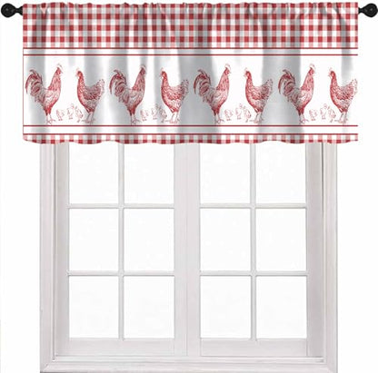 Farmhouse Rooster Kitchen Valance Curtains, Rustic Red White Buffalo Check Stripe Boho Window Treatment Valances for Dining Room Living Room 1 Panel, 54x18Inch - color: Chicken-3