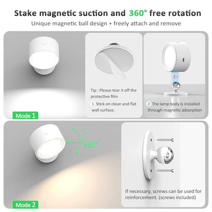 Racokky LED Wall Mounted Lights with Remote, Rechargeable Wall Sconces - color: White