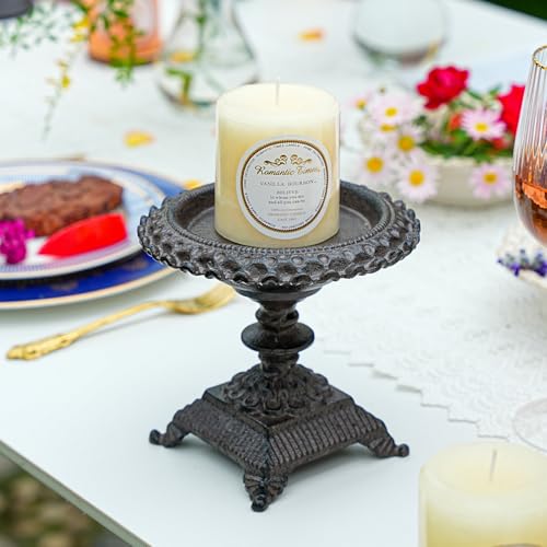 Sungmor Cast Iron Pillar Candle Holder-Rustic Style 5.9in Tall Candle Stand - color: Flower - 5.7inch Tall