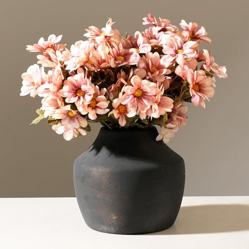 5.3 Inch Small Matte Black Terracotta Vintage Ceramic Flower Vase, Short Distressed Washed FarmhouseVase, Table Centerpiece for Living Room Entryway Kitchen Bathroom, Fits Dried Pampas Grass(Bronze) - color: 105-bronze