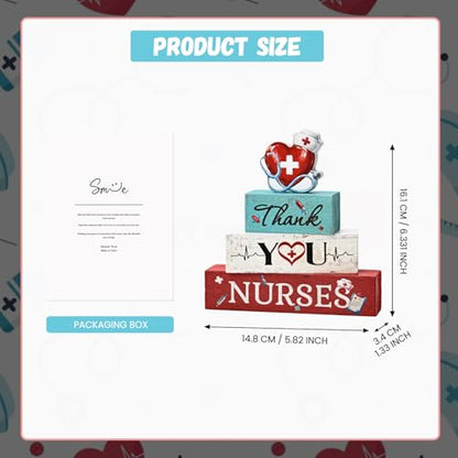 Smile Nurses Month Wooden Tabletop Decor Thank You Nurses Desktop Plaque with Heart & Stethoscope Indoor Home & Office Decor - Nurse Appreciation - style: Nurse