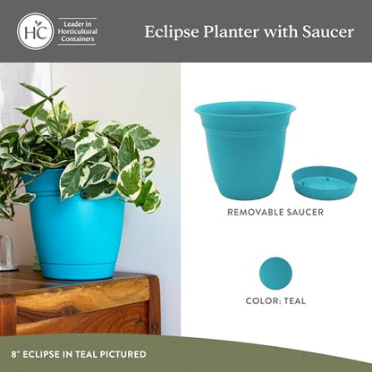 The HC Companies Eclipse Round Planter With Saucer - Outdoor & Indoor Plant Pot with Drainage Holes - Lightweight, UV-Resistant Plastic Pots For Plants, Flowers & Herbs (12" Teal, Pack of 1) - color: Teal