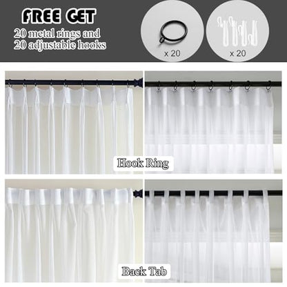 White Pinch Pleated Sheer Curtains 108 Inches Long Sliding Glass Door Linen - color: Bright White, size: 50"W x 108"L (Pack of 2)
