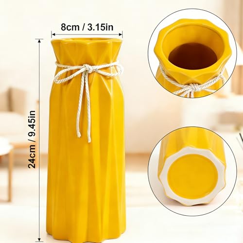 Disoza Ceramic Vase for Home Decor Yellow Modern Flower Vase for Pampas Grass Dried Flowers 9.5" H x 3.9" W Vases for Living Room Decorations Porcelain Tulip Vases for Table Kitchen Decor - color: #a 9.5" Tall Yellow Vases for Living Room Decor