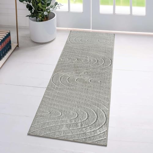 LUXE WEAVERS Modern Geometric Wave Gray 2x8 Area Rug - color: Grey, size: 2' x 8' (Runner)