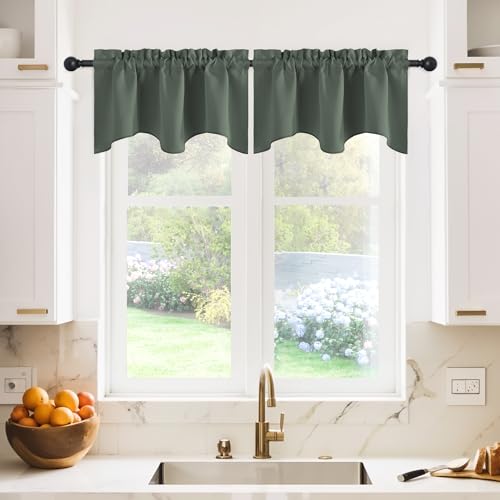 NICETOWN 2 Panels Dark Mallard Kitchen Valances for Window, 42W x 18L - color: Dark Mallard, size: 42"W x 18"L (Pack of 2)