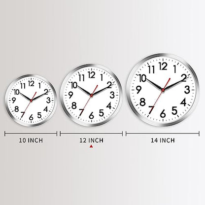AKCISOT 12 Inch Wall Clock, Silent Battery Operated Analog Clock, Silver - color: B_silver, size: 12 Inch