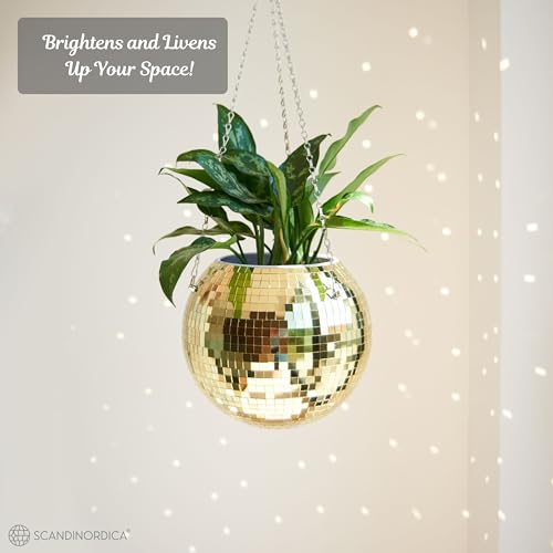 SCANDINORDICA Disco Ball Planter, Value Package, 10-inch Gold - size: 10" Gold