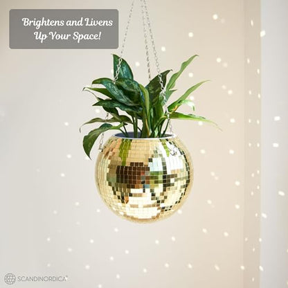 SCANDINORDICA Disco Ball Planter, Value Package, 10-inch Gold - size: 10" Gold