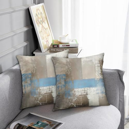 Britimes Throw Pillow Covers Set of 2, 18 x 18 Inch, Brown Beige Blue - color: Blue Brown, size: 18" x 18" (Pack of 2)