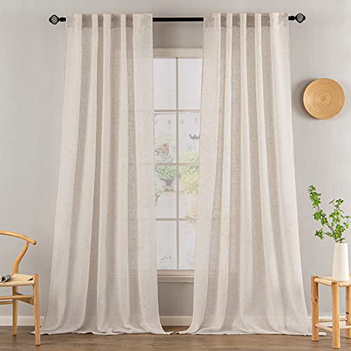 MIULEE Natural White Linen Curtains 37x90 Inch Length for Bedroom - color: Natural Linen White, size: 37"W x 90"L (Pack of 2)