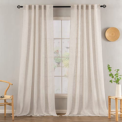 MIULEE Natural White Linen Curtains 42x84 Inch Long Textured Window Drapes - color: Natural Linen White, size: 42"W x 84"L (Pack of 2)