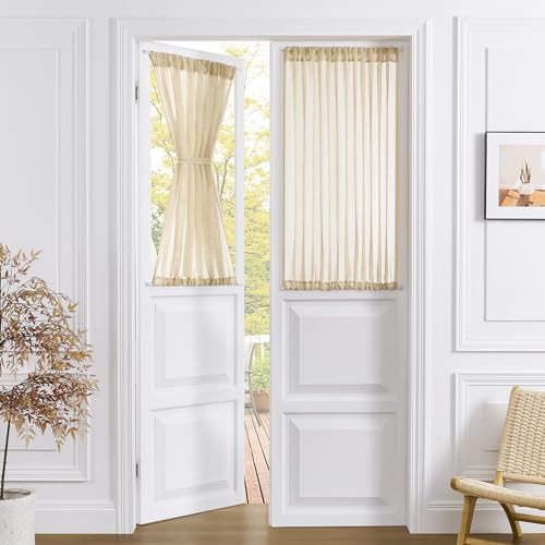 Tollpiz Small Sheer Door Curtain Closet Linen Textured Curtain Sheers Doorway Light Filtering Voile French Door Rod Pocket Curtains Patio Glass Doors, 25 x 40 inches Long, Beige, 1 Panel - color: Beige, size: 25"W x 40"L (Pack of 1)