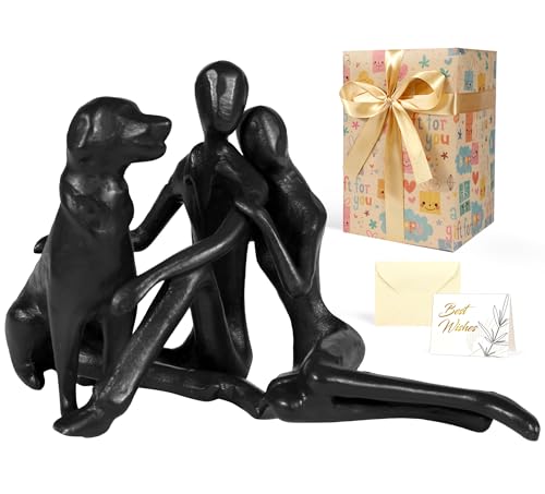 Kresecioo Sweet Couple & Dog Statue Cast Iron Sculpture Decor, Wedding Anniversary Love Gifts for Couple Women Men Wife Husband Her Him Girlfriend Boyfriend, Gifts for Wife Husband Birthday - color: Classic Black, size: Sweet Couple