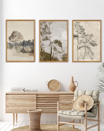 UPWOIGH Neutral Tree Framed Wall Art Set of 3, 16 x 24 Inch - color: Grey, size: 24"L x 16"W