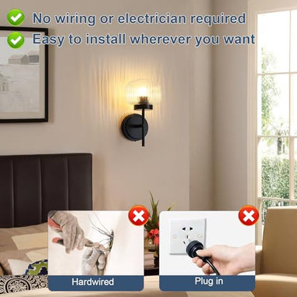 Battery Operated Wall Sconces Set of Two Rechargeable Battery Powered Gold Wall Light Fixtures with Remote Control Globe Glass Dimmable for Living Room Bedroom Mirror Hallway (2 Pack) - color: Black