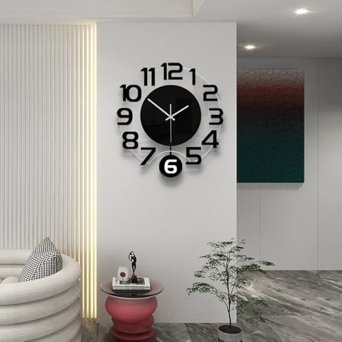 3D Numbers Modern Wall Clock with Pendulum, Silent Non-Ticking Battery Operated Decorative Wall Clock for Living Room Bedroom Kitchen Office