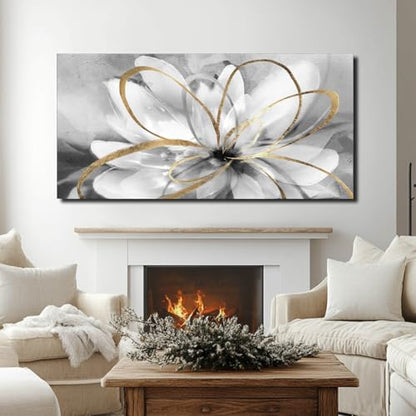SOUGUAN Large Canvas Wall Art White Flower Painting 30x60 Inch Black Art for Living Room Bedroom Office Home Wall Accents - color: White, size: 58"L x 29"W