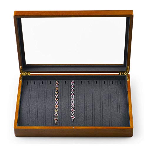 Oirlv Solid Wooden Necklace Bracelet Pendant Organizer Box Display - size: Grey Necklace/Long chain Box