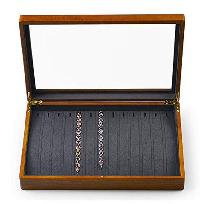 Oirlv Solid Wooden Necklace Bracelet Pendant Organizer Box Display - size: Grey Necklace/Long chain Box
