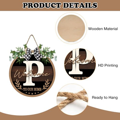 Monogram Letter P Front Door Sign, Welcome to Our Home Family Last - color: P