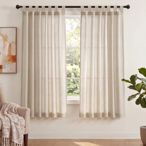 PrinceDeco Linen Semi Sheer Curtains for Living Room, 52x63 inch, Angora - color: Angora, size: 52"W x 63"L (Pack of 2)