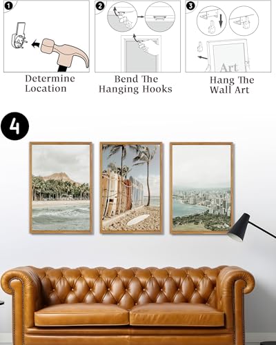 UPWOIGH Hawaii Surf Framed Wall Art Set of 3, 16 x 24 Inch - color: Grey Hawaii, size: 24"L x 16"W