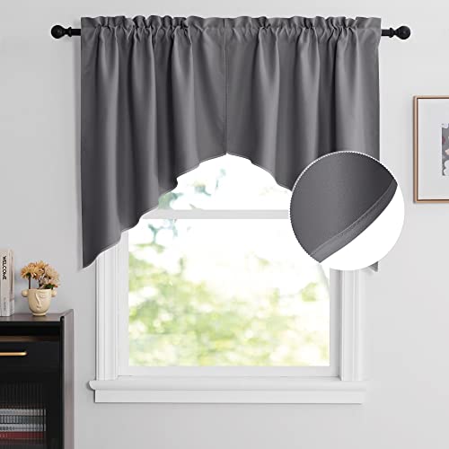 NICETOWN Half Window Kitchen Tier Curtains- Tailored Scalloped Valance/Swags for Basement/Bedroom(One Pair, 36 by 36-inches Each Panel, Grey) - color: Grey, size: 36"W x 36"L (Pack of 2)