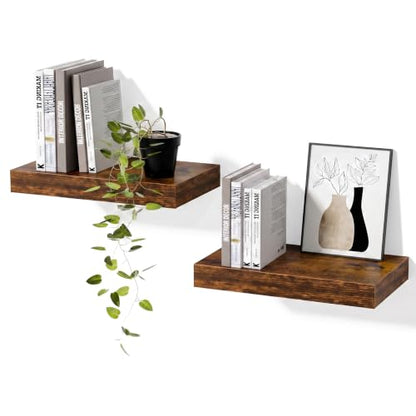 Rustic Brown Floating Shelves for Wall, 11.8in, Set of 2, Bathroom - color: Rustic Brown, size: 11.8''