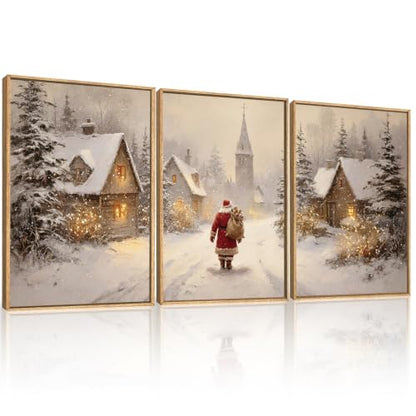Celestdeco Large Christmas Santa Claus Framed Canvas Wall Art Set-24"x36"x3 - color: Christmas Santa Claus Wall Art, size: 24"L x 36"W