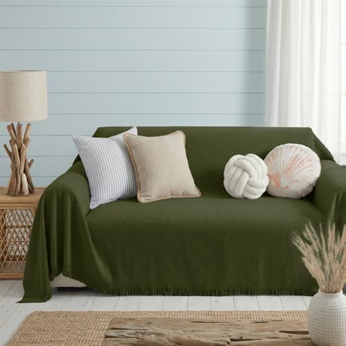 Chenille Couch Cover for Dogs Washable Boho Throw Blanket Washable - color: 01 Grass Green, size: 71"×91"