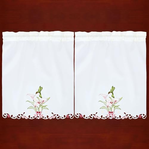 Simhomsen Embroidered Hummingbird Kitchen Window Curtain Swag and Tiers Set for Spring and Summer (Hummingbird) - color: Hummingbird