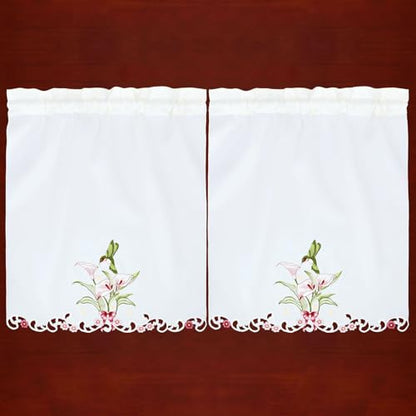 Simhomsen Embroidered Hummingbird Kitchen Window Curtain Swag and Tiers Set for Spring and Summer (Hummingbird) - color: Hummingbird